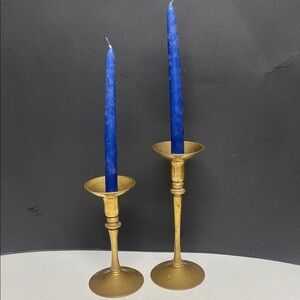 Brass Candlestick Holders Round Set of Two